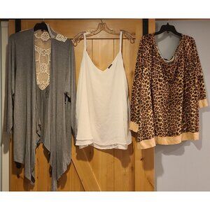Lot of 3 Torrid Plus Size 5 5X Cheetah Sweatshirt, Cami, & Lace Back Cardigan